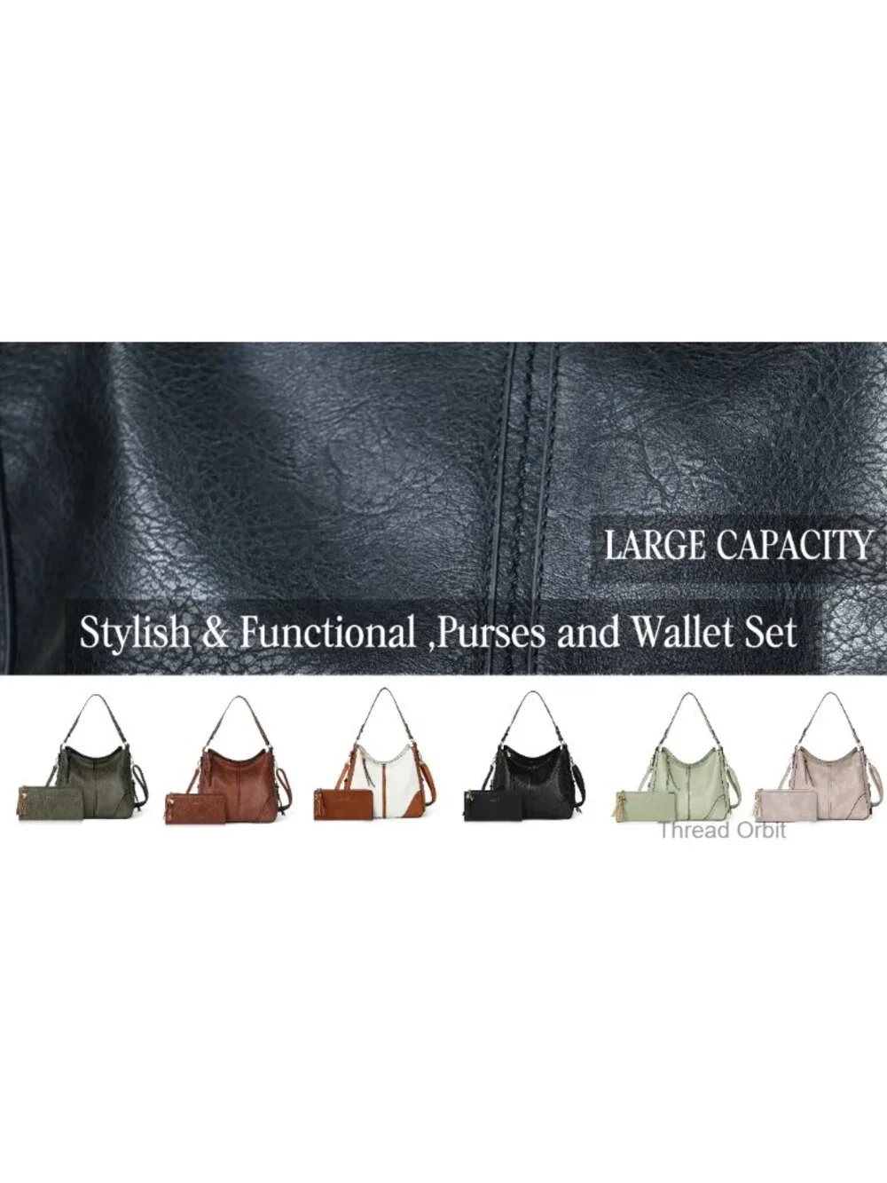Women's Hobo Crossbody Bag Set with Matching Wallet PU Leather 2pc